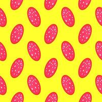 Sausage slices, seamless pattern on yellow background. vector