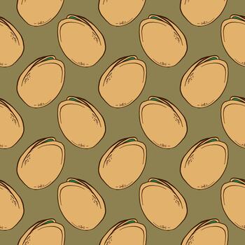 Pistachio in a shell, seamless pattern on oker background. vector