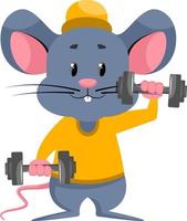 Mouse with weights, illustration, vector on white background.