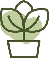 Green plant in pot with wide leaves, illustration, vector on a white background.