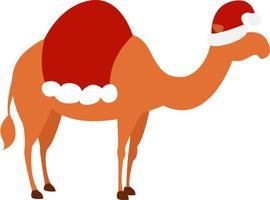 Camel with hat, illustration, vector on white background.