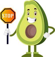 Aguacate con señal de stop, ilustración, vector sobre fondo blanco.