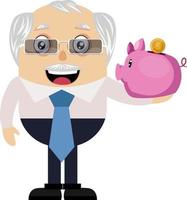 Old man with piggy bank, illustration, vector on white background.