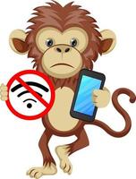 Monkey with no wifi signal, illustration, vector on white background.