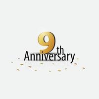 Gold 9th year anniversary celebration elegant logo white background vector