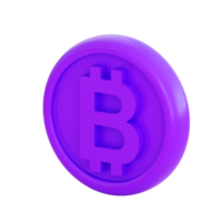 3D-violette Münze mit Bitcoin-Zeichen. investitions-, geldwachstums-, bank-, zahlungs-, geschäfts- und finanzkonzept. realistisches 3d-rendering in hoher qualität png