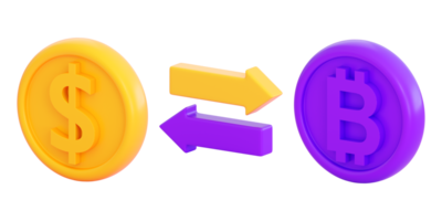 3D-Austauschpfeil. mit münzenbörse, geschäftsinvestitionen, handels- und finanzkonzept. realistisches 3d-rendering in hoher qualität png