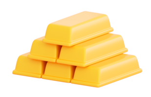 3d gold bar stack in plastic style.  Finance, future, banking system, trade and investment, growth concept. Realistic 3d high quality render png