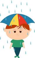 Boy under rain, illustration, vector on white background.