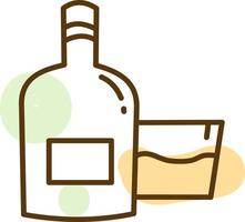 Glass and bottle of alcohol, illustration, vector on a white background.