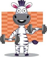 Zebra with weights, illustration, vector on white background.