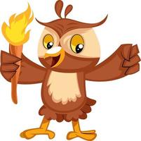 Owl with torch, illustration, vector on white background.