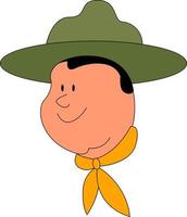 Young scout with green hat, illustration, vector on white background.