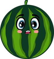 Scared green watermelon, illustration, vector on white background.