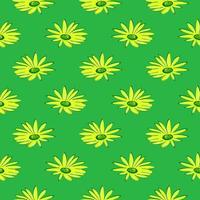 Pretty chamomile , seamless pattern on a bright green background. vector