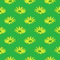 Pretty chamomile , seamless pattern on a bright green background. vector