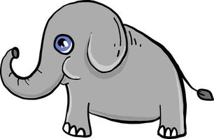Elephant with blue eyes, illustration, vector on white background.