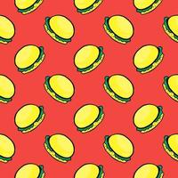 Delicious burger ,seamless pattern on red background. vector