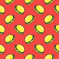 Delicious burger ,seamless pattern on red background. vector