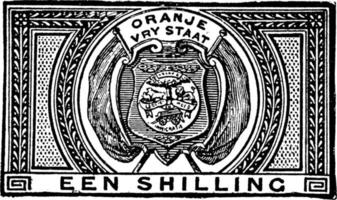 Orange Free State Een Shilling Revenue Stamp, 1882, vintage illustration vector