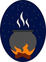 Fire pot in night, illustration, vector on white background.