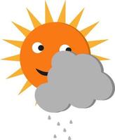 Sunny with rain, illustration, vector on a white background.