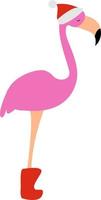 Flamingo with hat, illustration, vector on white background.