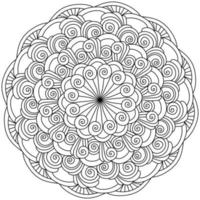 Mandala with many spiral curls and flowing lines, zen coloring book page vector illustration