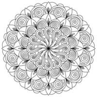 Contour mandala of spiral curls and petals, meditative coloring page with ornate patterns vector