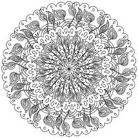 Ornate mandala with peacock feathers, meditative coloring page in the shape of a fantasy circle with patterns vector