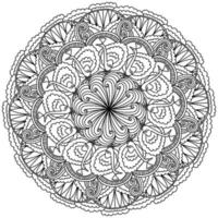 esquema mandala con pájaros divertidos, página para colorear con patrones y pavos reales vector