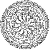 Contour mandala with doodle peacocks and striped patterns, zen coloring page with funny birds vector