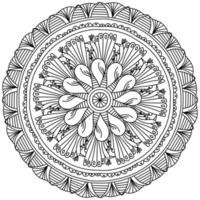 Contour mandala with doodle peacocks and striped patterns, zen coloring page with funny birds vector