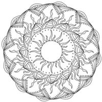 mandala con sol, página soleada para colorear con patrones ornamentados y rayos vector