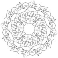 Simple outline mandala with mushrooms and leaves coloring page on forest theme vector