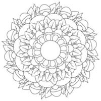 Simple outline mandala with mushrooms and leaves coloring page on forest theme vector