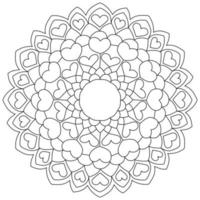 Contour mandala with hearts, simple valentine's day coloring page vector