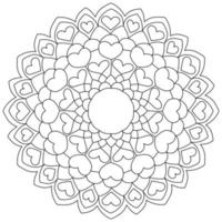 Contour mandala with hearts, simple valentine's day coloring page vector