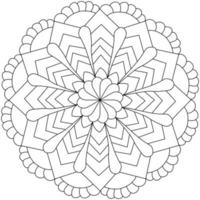 Contouring mandala with simple flower and striped patterns, meditative coloring page for creativity vector