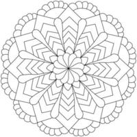 Contouring mandala with simple flower and striped patterns, meditative coloring page for creativity vector