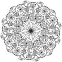 Mandala with spiral curls and a flower in the center, meditative coloring page with ornate patterns vector