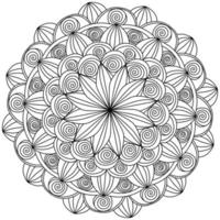 Mandala with spiral curls and a flower in the center, meditative coloring page with ornate patterns vector