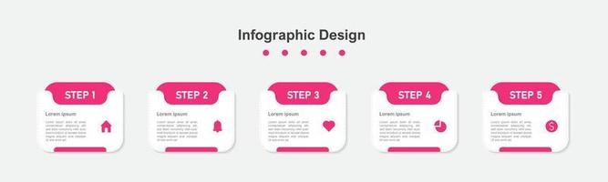 plantilla de infografía empresarial abstracta roja de cinco pasos vector