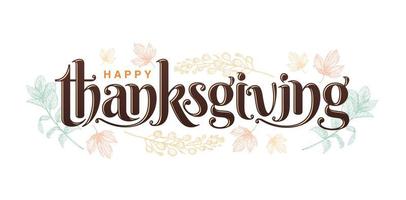 Happy THANKSGIVING lettering fonts with isolated white backgrounds, happy thanksgiving illustration with floral pattern, for greeting cards, invitation, sign and banners. vector