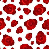 Vector seamless floral pattern with red roses on white background.