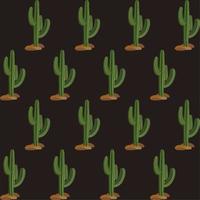 Vector seamless floral pattern with cactuses on dark background.