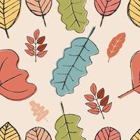 Hand drawn autumn leaves seamless pattern, isolated on a autmn color background. Simple cartoon flat style. Isolated vector illustration.