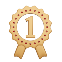 Médaille du gagnant 3d ou ruban de garantie de qualité dorée avec numéro 1 isolé. ruban de qualité supérieure, concept minimal, illustration de rendu 3d png