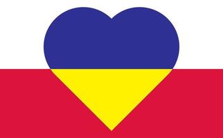 A heart painted in the colors of the flag of Ukraine on the flag of Poland. Vector illustration of a blue and yellow heart on the national symbol.