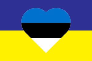 Heart painted in the colors of the flag of Estonia on the flag of Ukraine. Vector illustration of a heart with the national symbol of Estonia on a blue-yellow background.